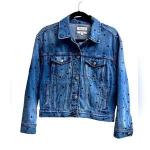 MADEWELL Women’s Rare Heart Print Boxy Cut Medium Wash Jean Jacket - Size XS